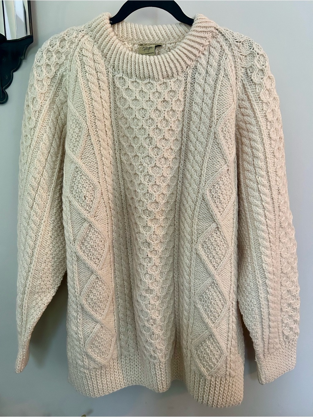 Magee Aran Wool Handknit Sweater Made in Ireland XL
